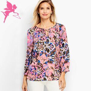 NWT TALBOTS Coral Reef Paisley Tie Neck Silky Top
